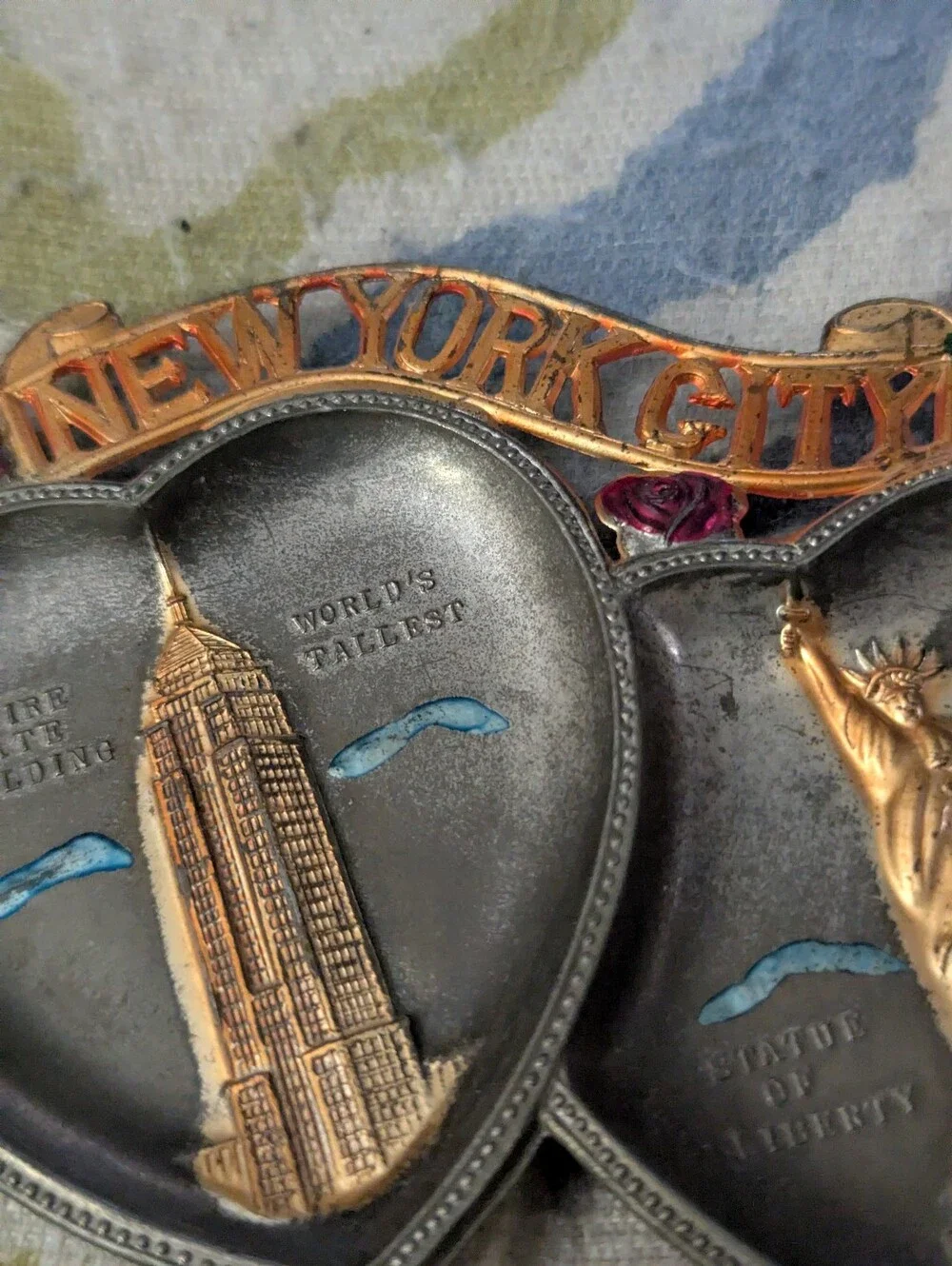 Vintage New York City Double Heart Souvenir Empire State & Statue of Liberty